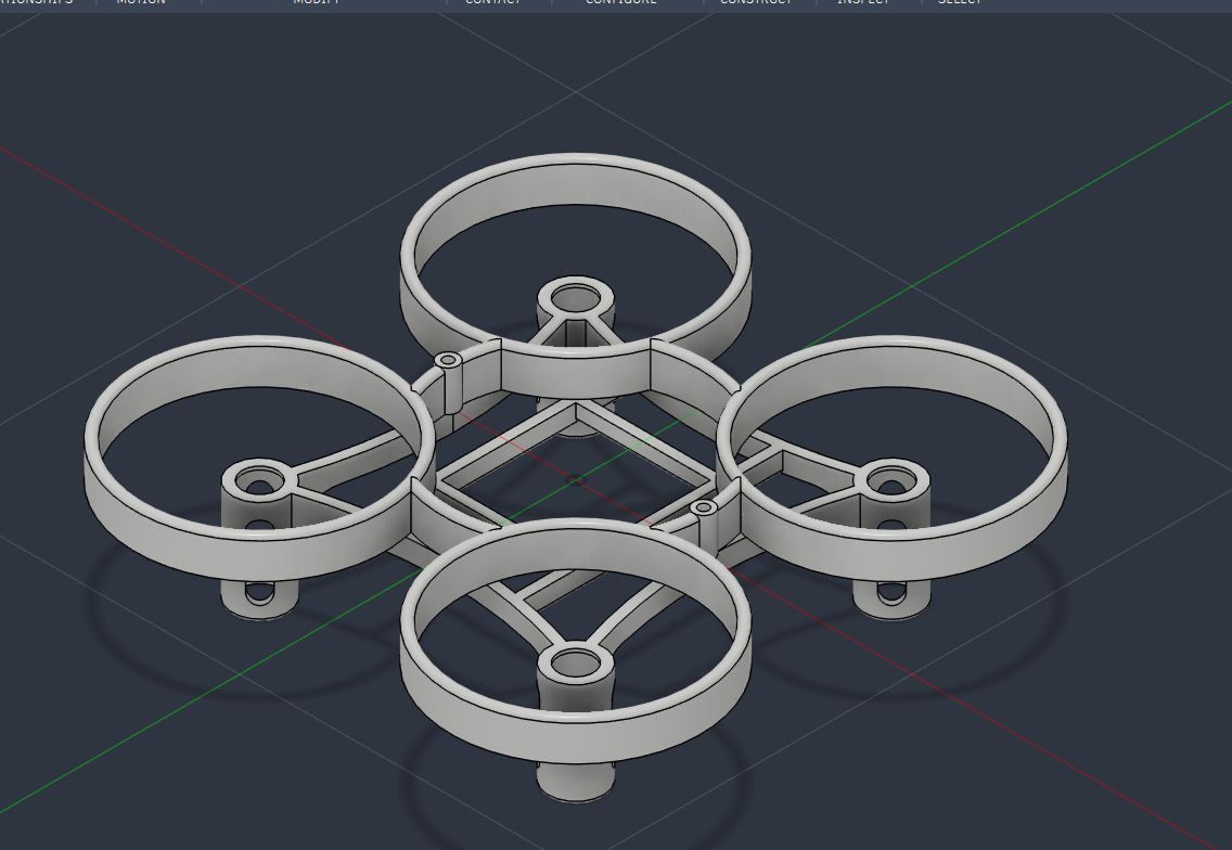 SOLIDSTEAD drone airframe CAD concept with four circular propeller guards